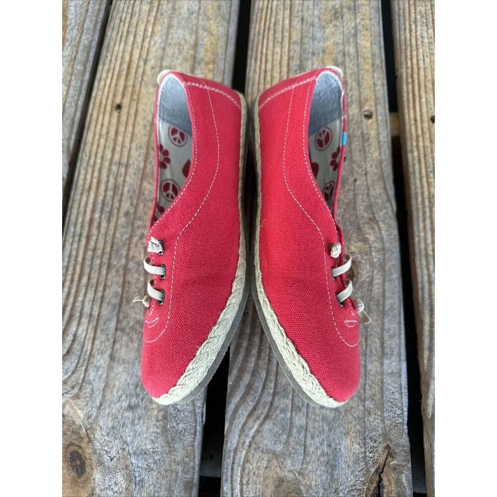 Freewaters Lace Up Ballet Flats Espadrilles Red Slip-On Shoes 640520 Womens Sz 7
